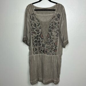Angels Never Die Cotton Blend Gray Floral Print 3/4 Sleeve Tunic Top Size XL